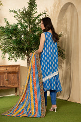Lime Light Royal Blue – Digital Printed Chamki Lawn Shirt with Dupatta & Trouser (U2504)